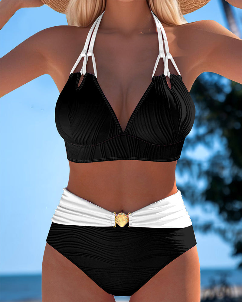 Lily | High-Waisted Double Strap Swimwear with Contrast