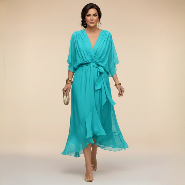 Monica | Elegant V-Neck Chiffon Dress