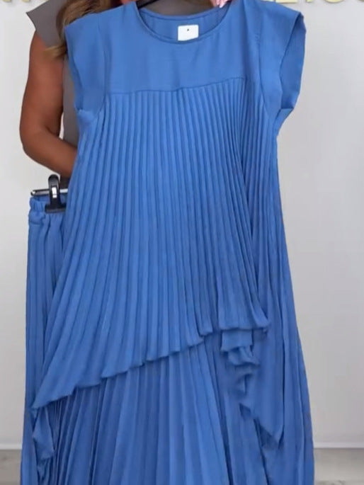 Sherry| Pleated Midi Top & Wide-Leg Pants Set | Elegant Two-Piece Set