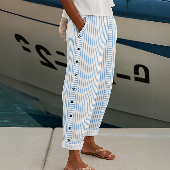 Caitlin | Elegant Striped Pants with Buttons