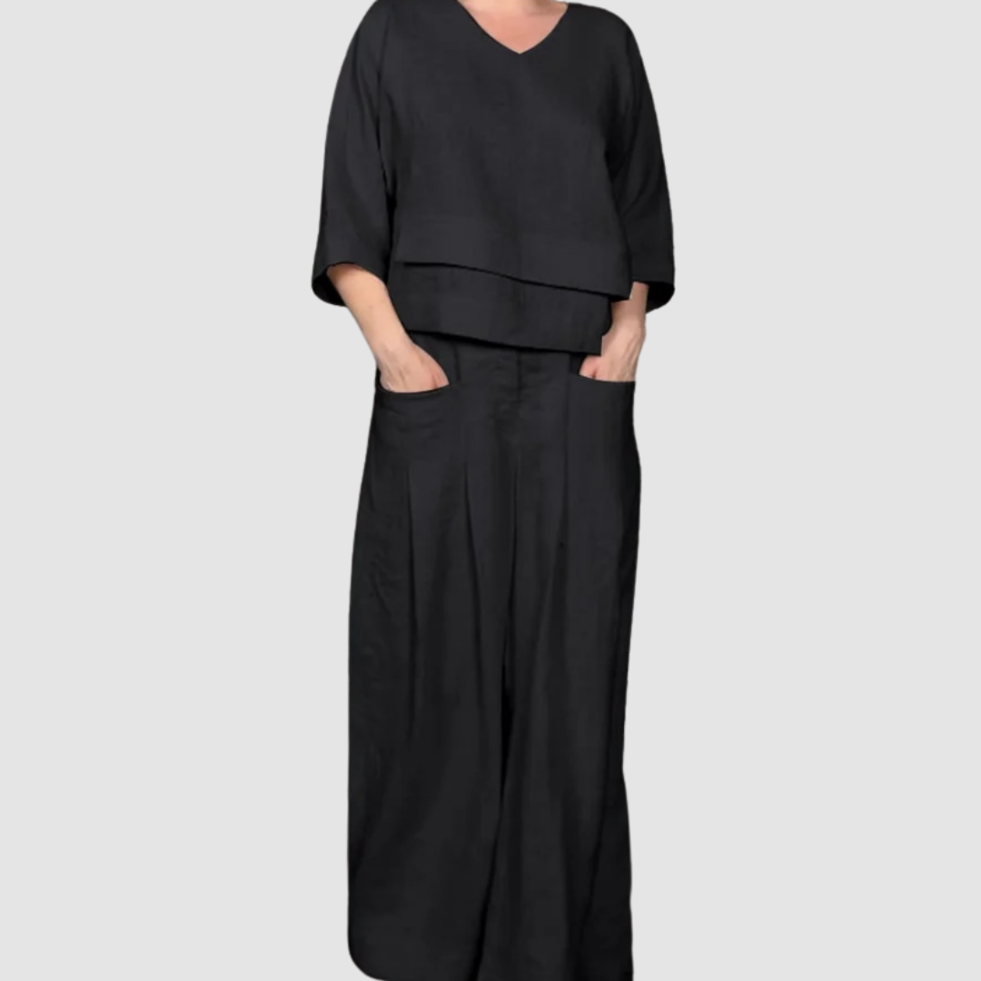 Vina | Relaxed 2-Piece Set | Asymmetrical Top and Wide-Leg Pants