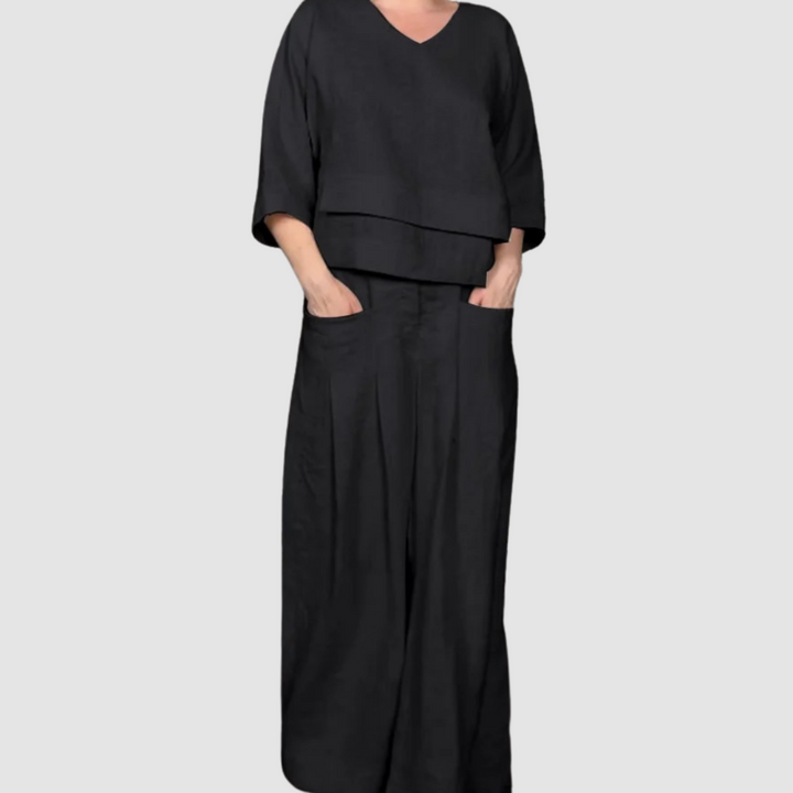 Vina | Relaxed 2-Piece Set | Asymmetrical Top and Wide-Leg Pants