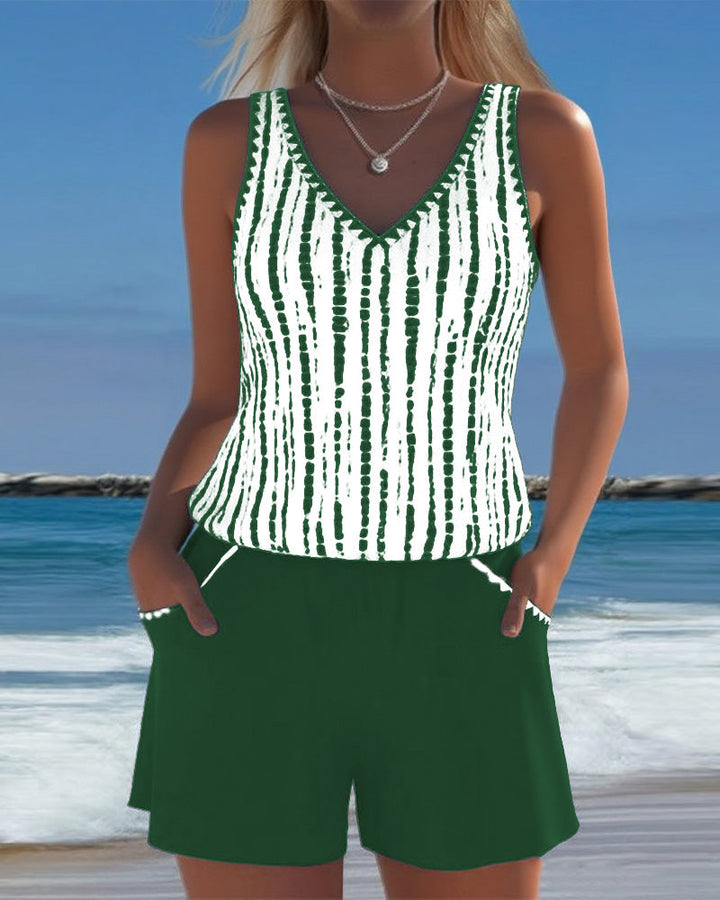 Mia | Casual Printed V-Neck Two-Piece Swimsuit with Pockets