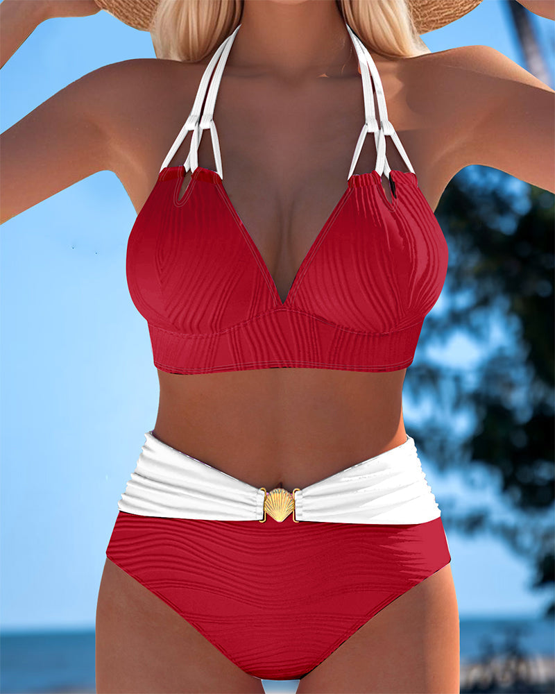 Lily | High-Waisted Double Strap Swimwear with Contrast