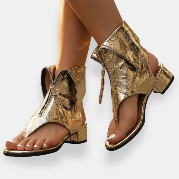 Nicole | Zip-Up Metallic Sandals