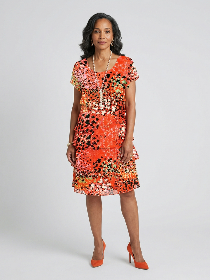 Evania | Knee-Length Ruffled Dress with Speckles