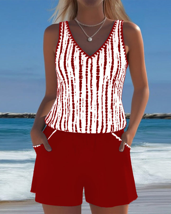 Mia | Casual Printed V-Neck Two-Piece Swimsuit with Pockets