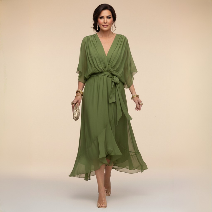 Monica | Elegant V-Neck Chiffon Dress