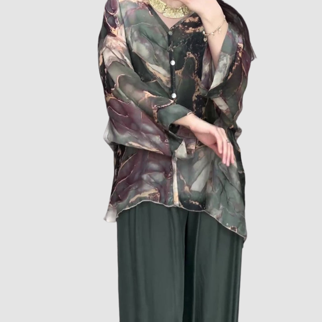 Aurora | Elegant Printed Two-Piece Set | Floral Comfort Co-Ord