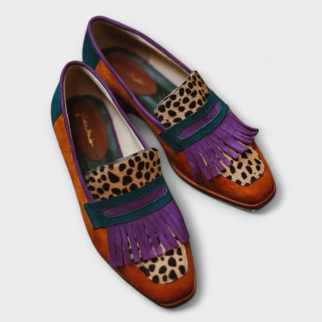 Rosalie™ | Brown Moccasins with Leopard Print