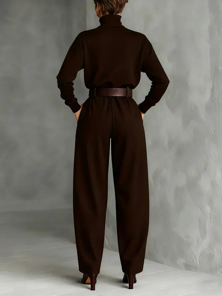 Jessica Elegant Top Straight-Leg Pants Set | Fitted Turtleneck and Tailored Trousers