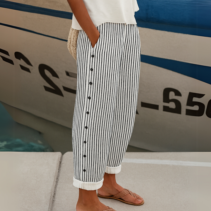 Caitlin | Elegant Striped Pants with Buttons