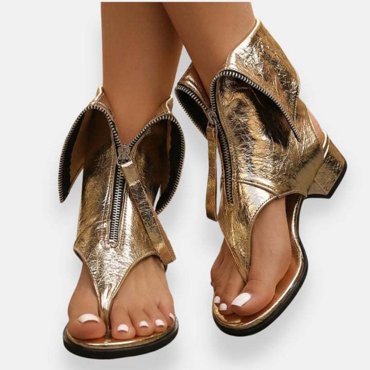 Nicole | Zip-Up Metallic Sandals