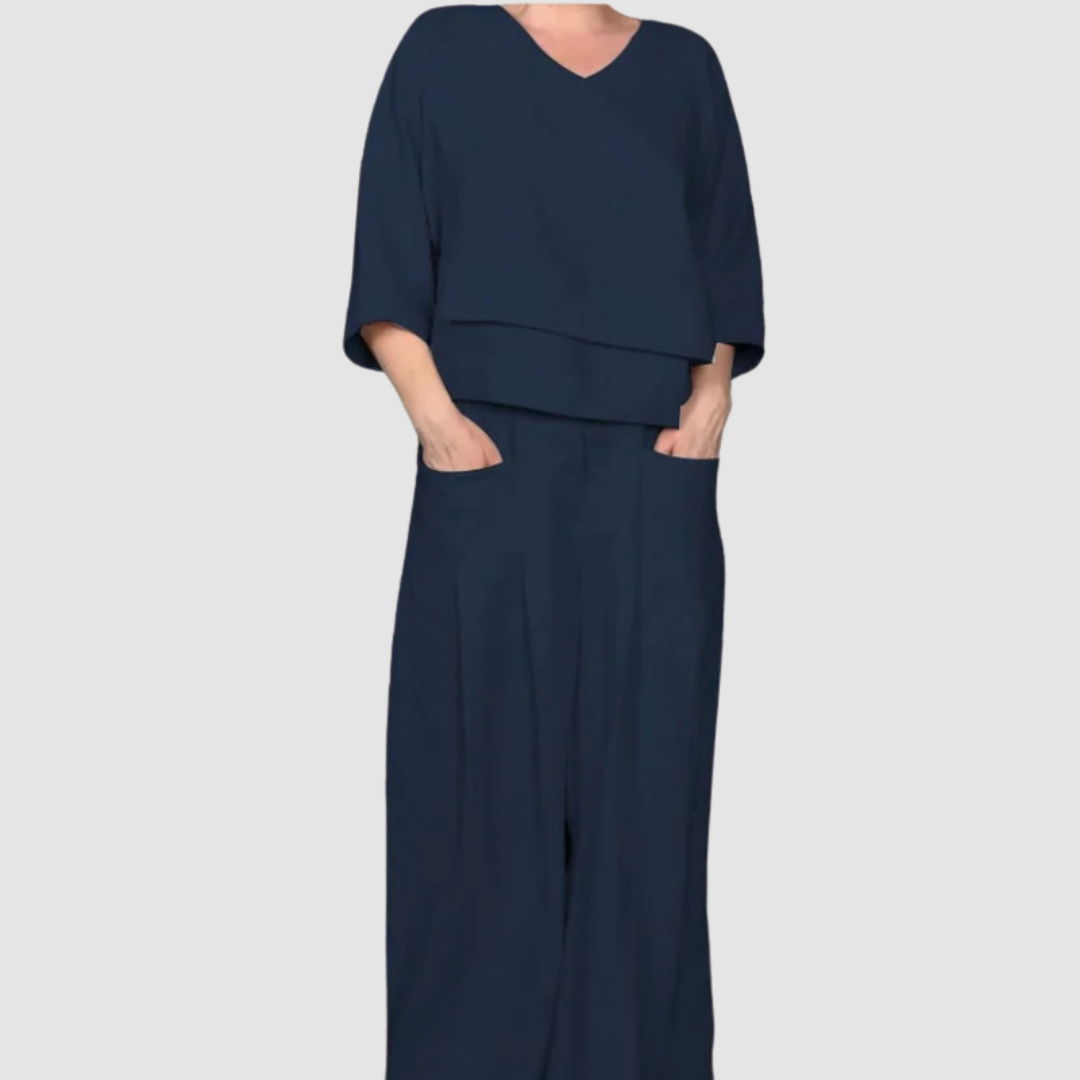 Vina | Relaxed 2-Piece Set | Asymmetrical Top and Wide-Leg Pants