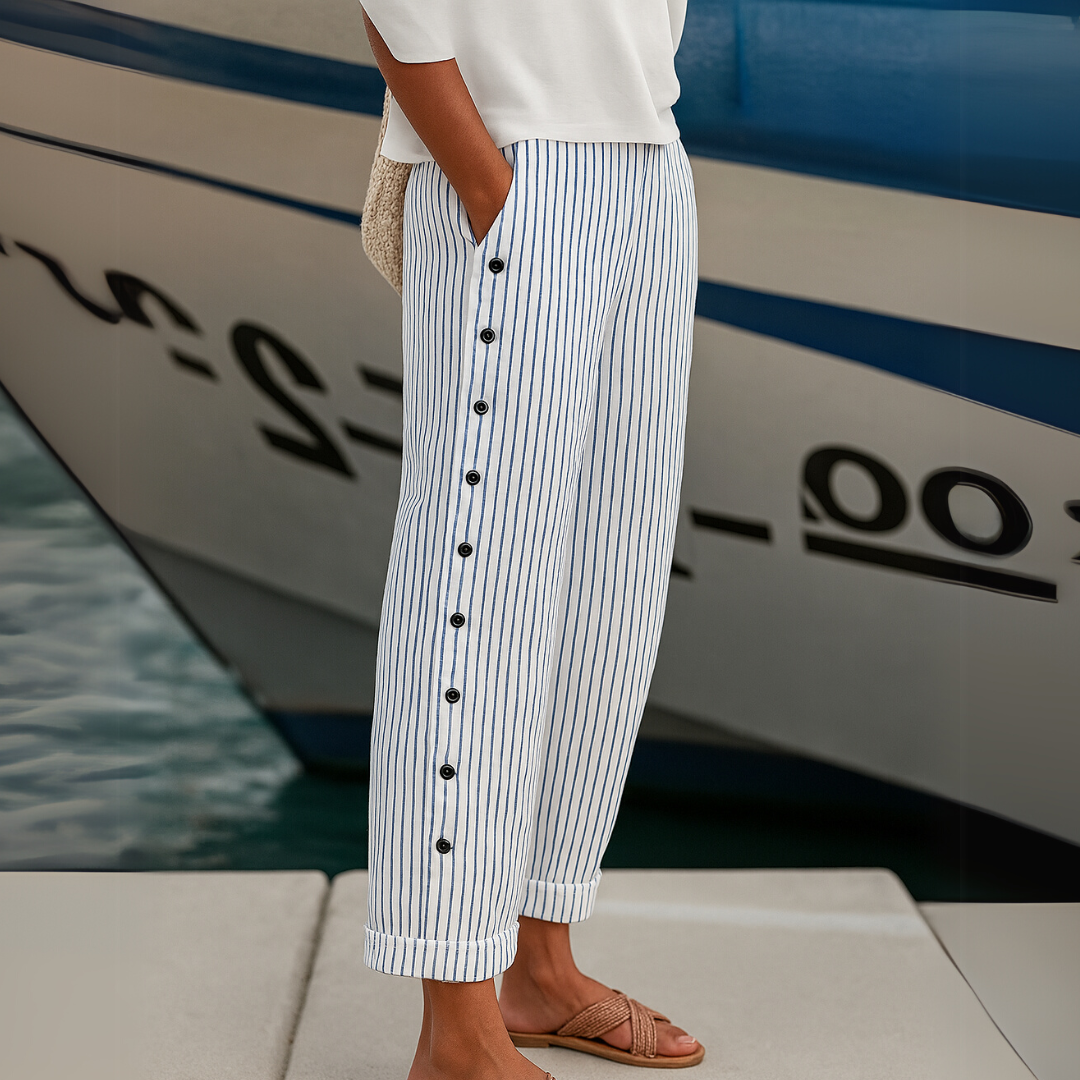 Caitlin | Elegant Striped Pants with Buttons