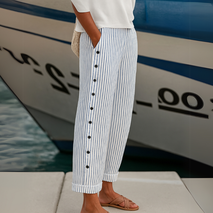 Caitlin | Elegant Striped Pants with Buttons