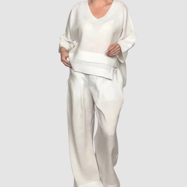 Vina | Relaxed 2-Piece Set | Asymmetrical Top and Wide-Leg Pants