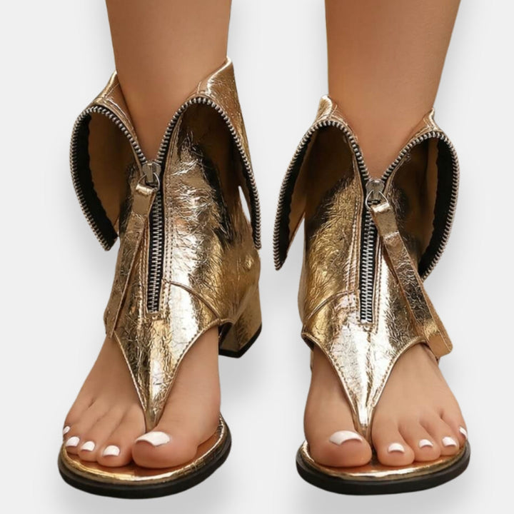 Octavienne | Metallic Zip Sandals