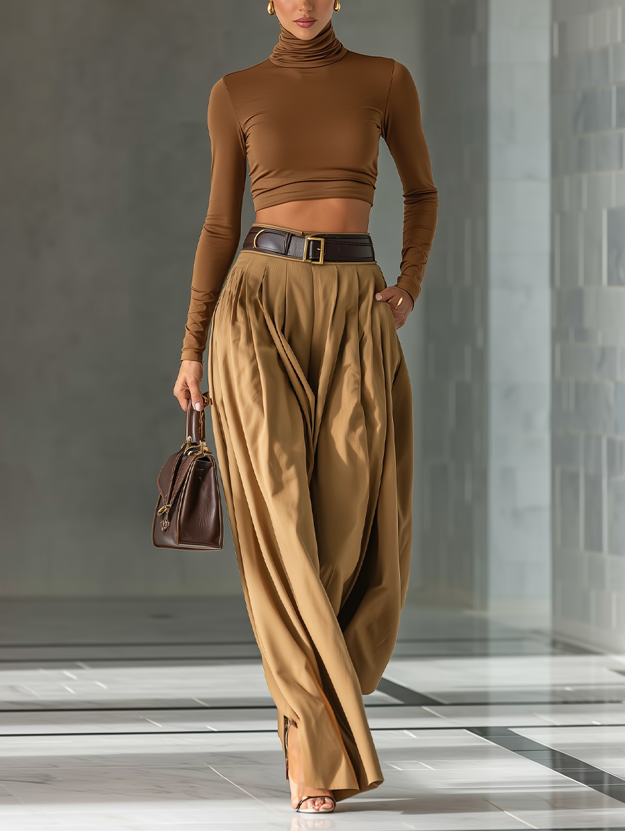 Women’s Mixed Brown Top and Wide Pants Set