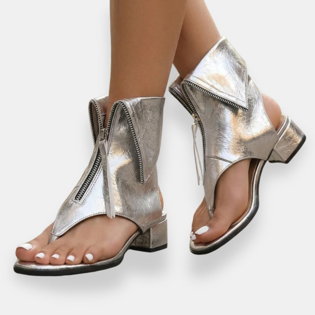 Nicole | Zip-Up Metallic Sandals