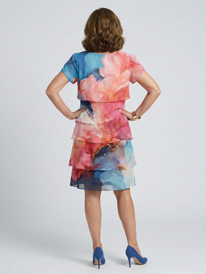 Mira | Elegant Marble Effect Knee-Length Dress
