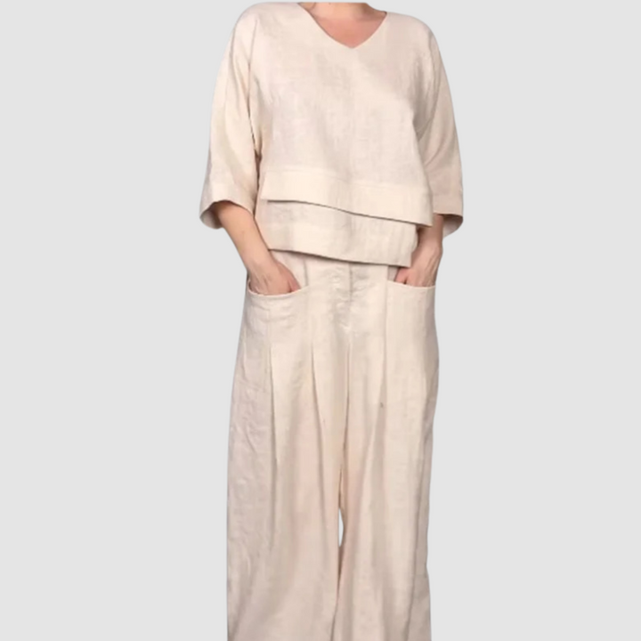 Vina | Relaxed 2-Piece Set | Asymmetrical Top and Wide-Leg Pants