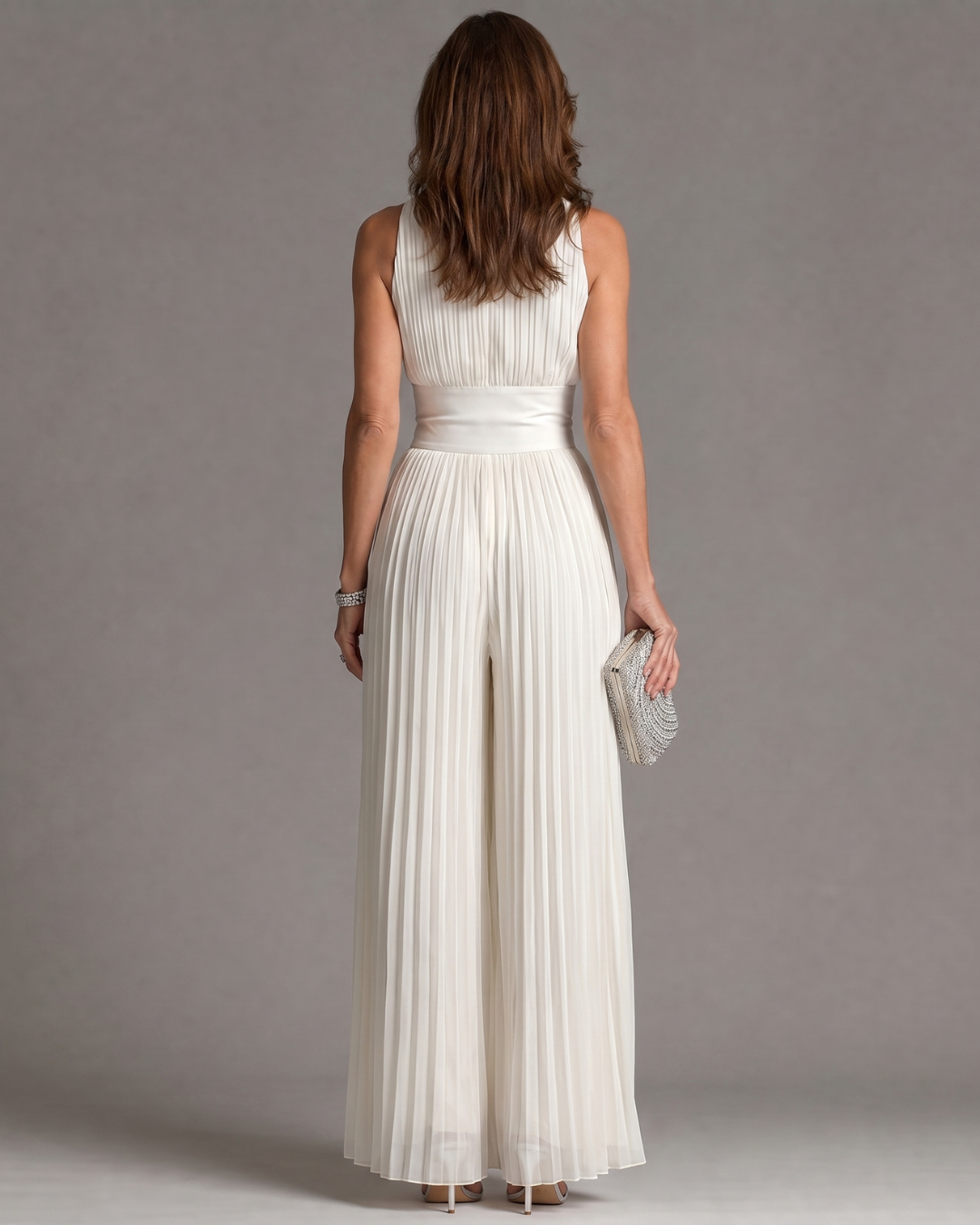 Zakira Jumpsuit | Wide Leg Pleated Halter Neck