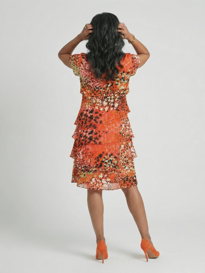 Evania | Knee-Length Ruffled Dress with Speckles