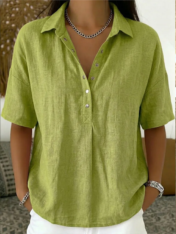 Evelyn | Snap Button Linen Blouse
