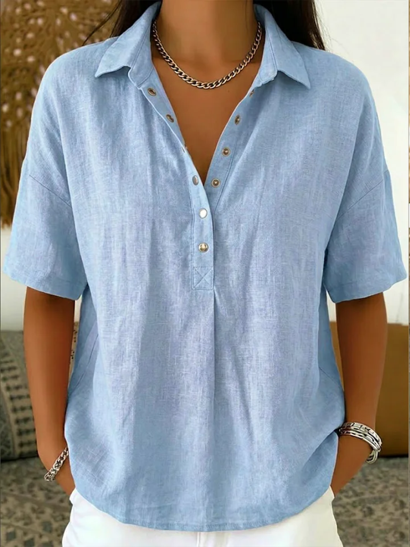 Evelyn | Snap Button Linen Blouse