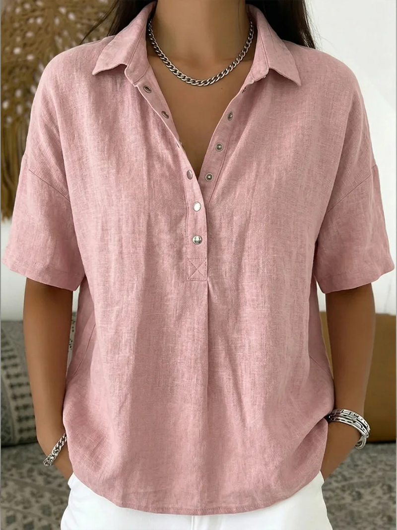 Evelyn | Snap Button Linen Blouse