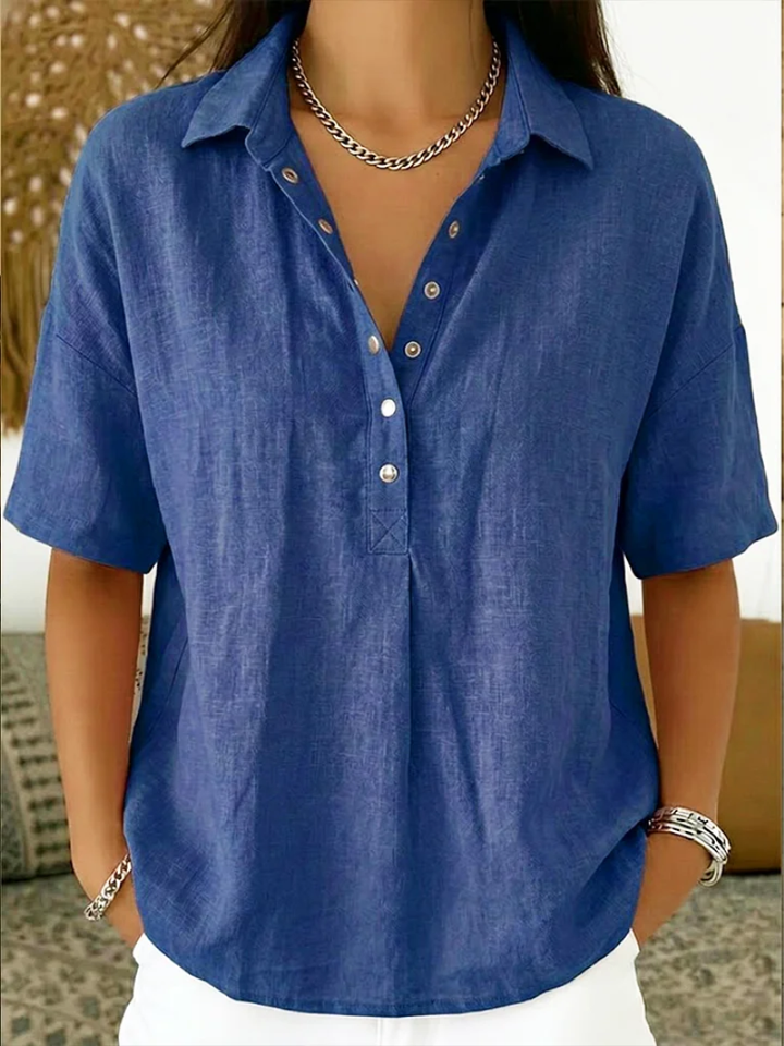 Evelyn | Snap Button Linen Blouse