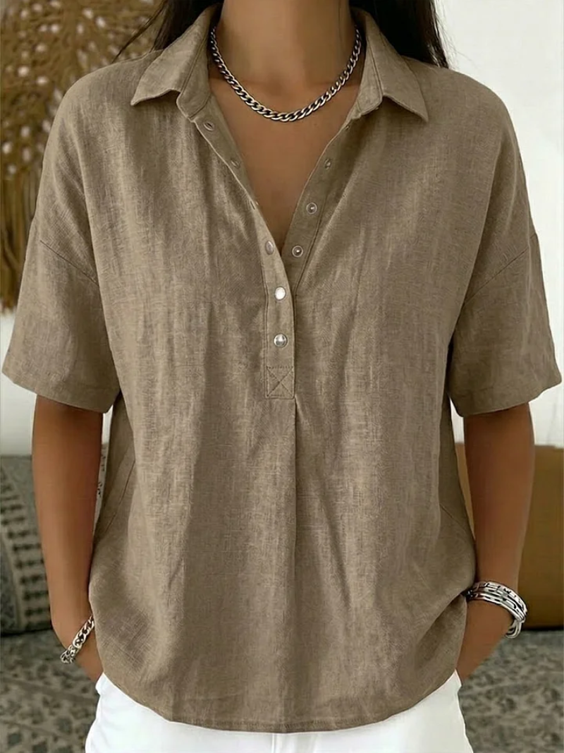 Evelyn | Snap Button Linen Blouse