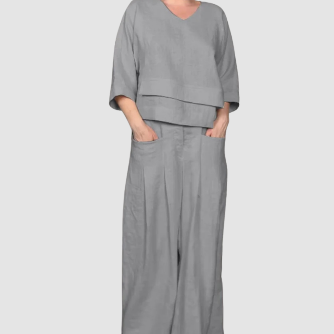 Vina | Relaxed 2-Piece Set | Asymmetrical Top and Wide-Leg Pants