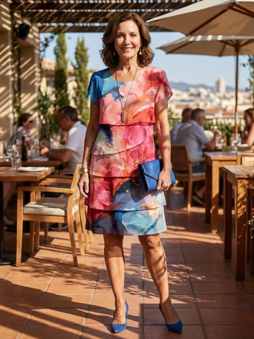 Mira | Elegant Marble Effect Knee-Length Dress