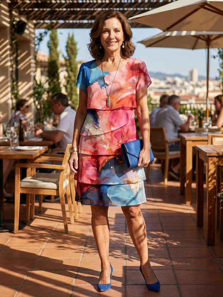 Mira | Elegant Marble Effect Knee-Length Dress