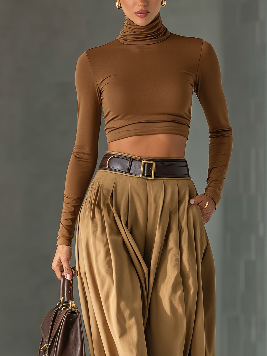 Women’s Mixed Brown Top and Wide Pants Set