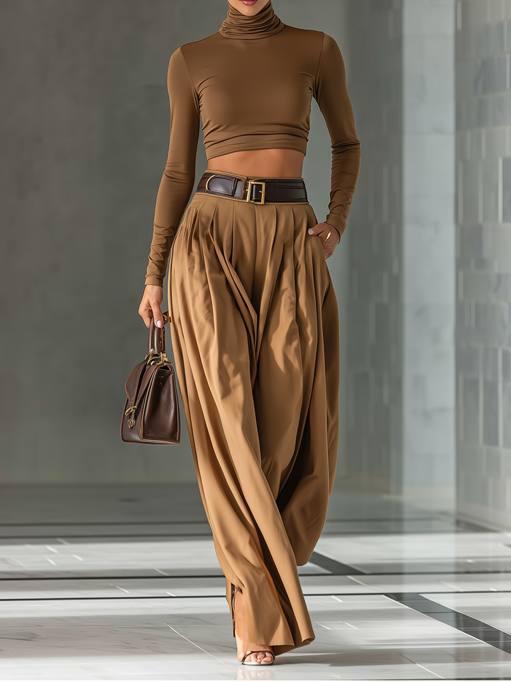 Women’s Mixed Brown Top and Wide Pants Set