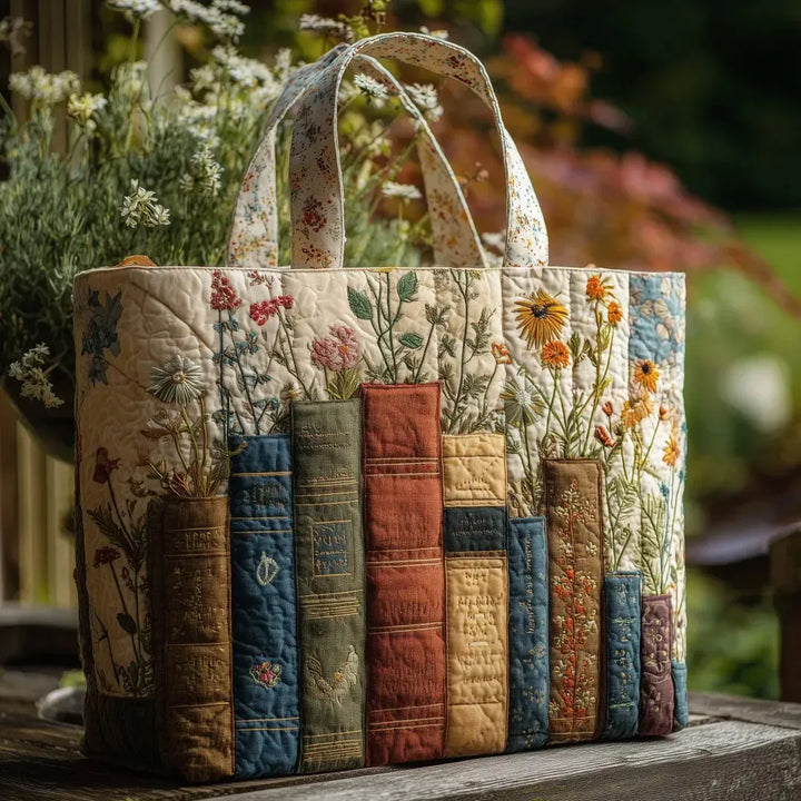 Artisan Quilted Bag - Floral & Literary Design