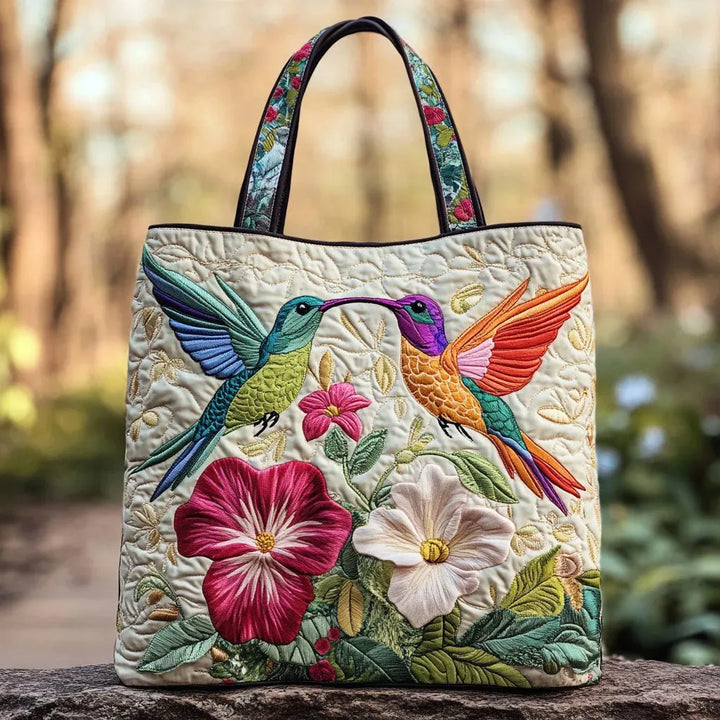 Hummingbird & White Floral Quilted Bag