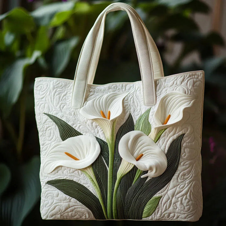 White Lilies Quilted Tote Bag