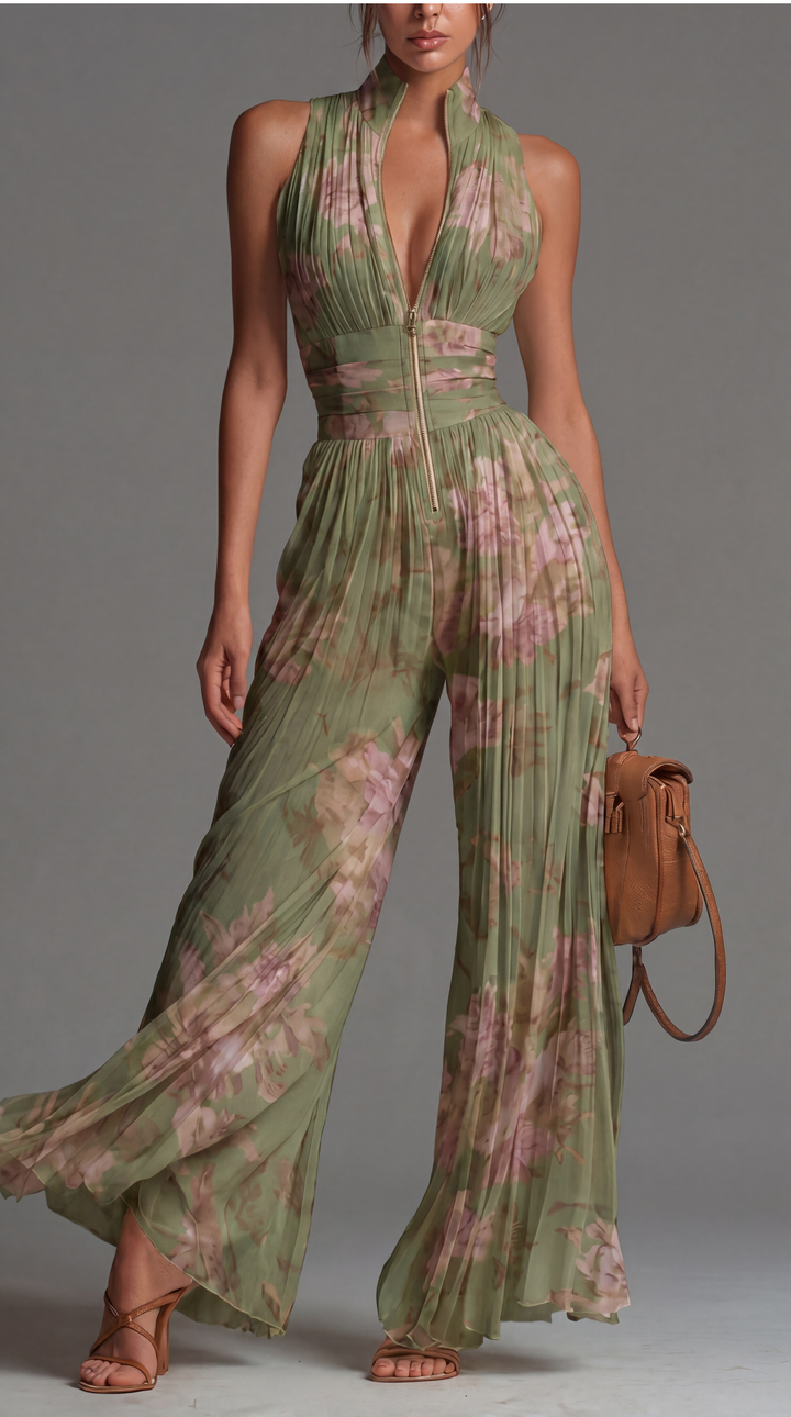 Maylin | Pleated Floral Chiffon Jumpsuit