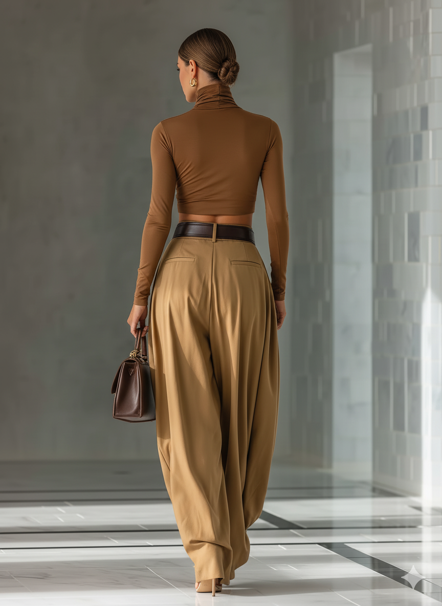 Women’s Mixed Brown Top and Wide Pants Set