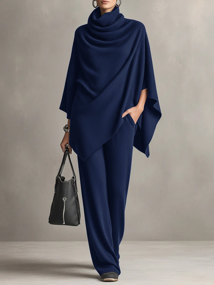 Sarina| Elegant Drape Two-Piece Set | Flowing Top and Wide-Leg Trousers