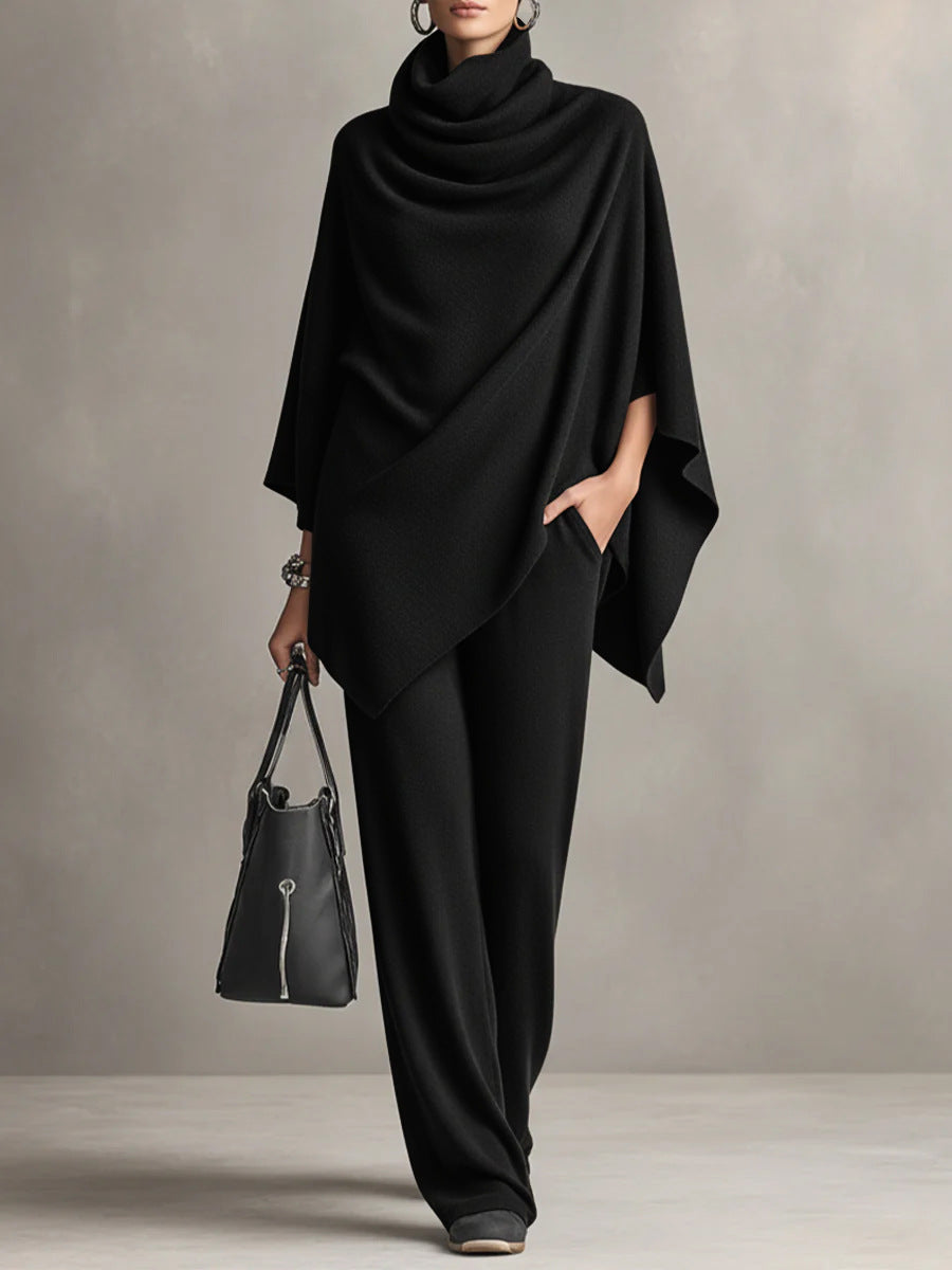 Sarina| Elegant Drape Two-Piece Set | Flowing Top and Wide-Leg Trousers