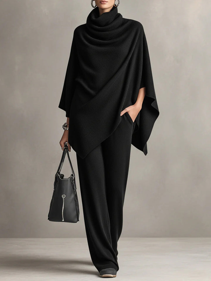 Sarina| Elegant Drape Two-Piece Set | Flowing Top and Wide-Leg Trousers