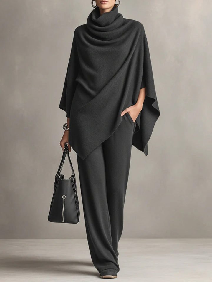 Sarina| Elegant Drape Two-Piece Set | Flowing Top and Wide-Leg Trousers