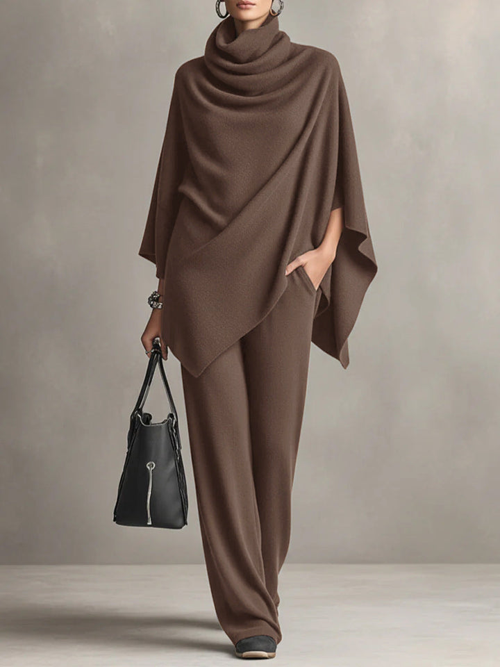 Sarina| Elegant Drape Two-Piece Set | Flowing Top and Wide-Leg Trousers