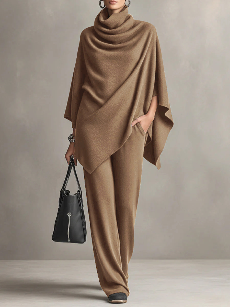 Sarina| Elegant Drape Two-Piece Set | Flowing Top and Wide-Leg Trousers