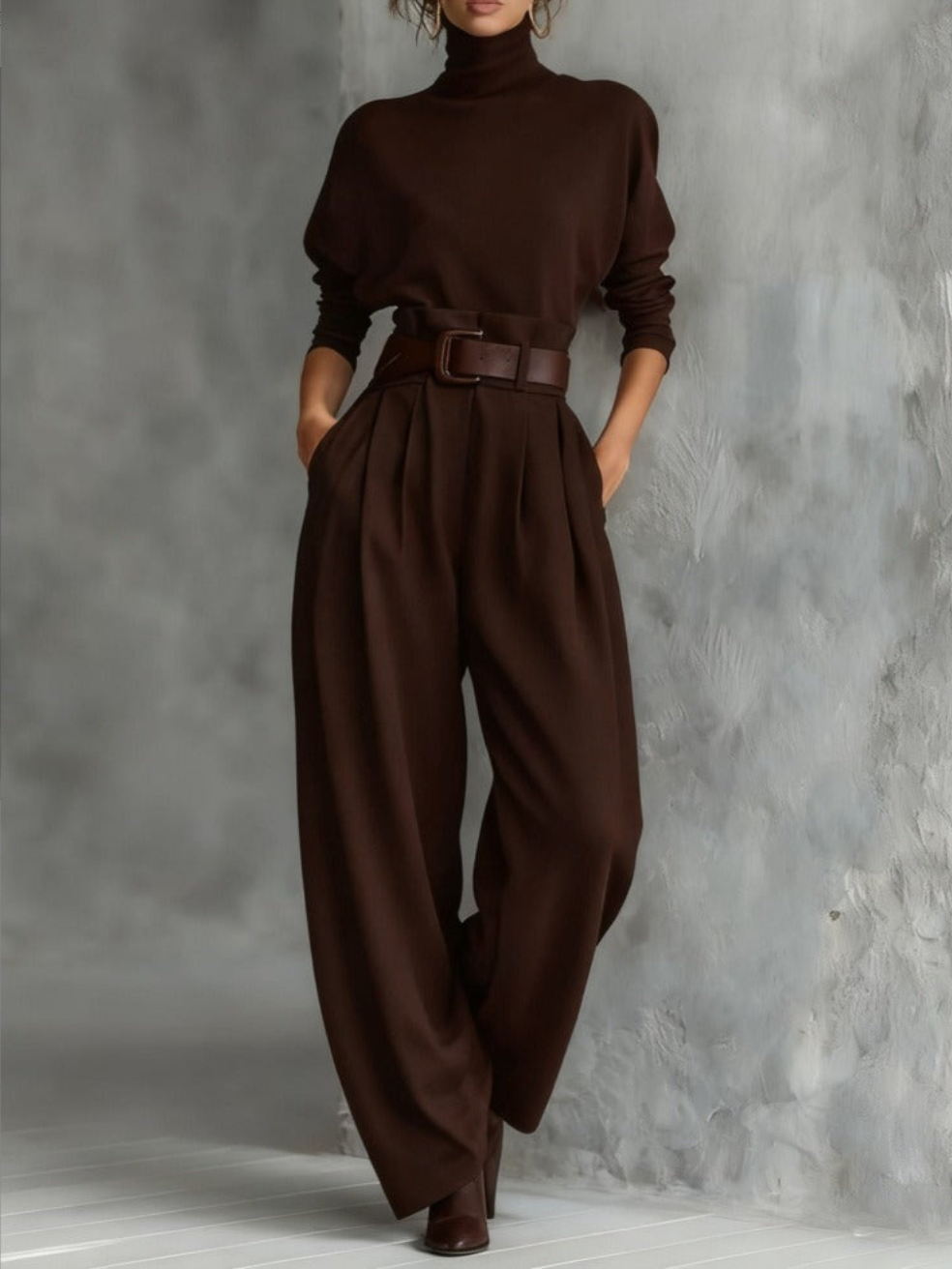 Jessica Elegant Top Straight-Leg Pants Set | Fitted Turtleneck and Tailored Trousers